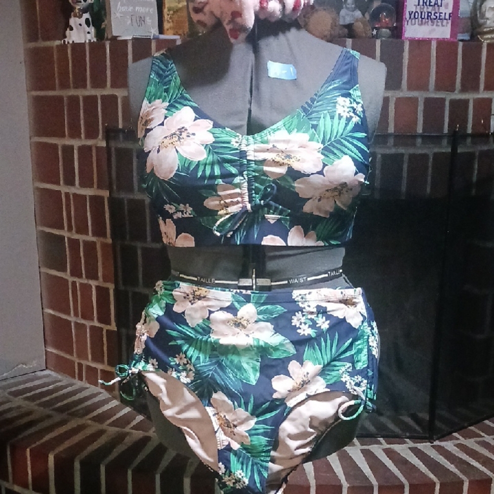 Kona Sol Floral Swimwear in Blue and Green 2 Piece